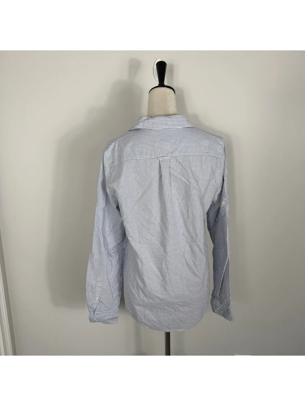 J Crew Womens Blue Stripe Popover Collared Blouse Clean Girl Minimalist Medium
